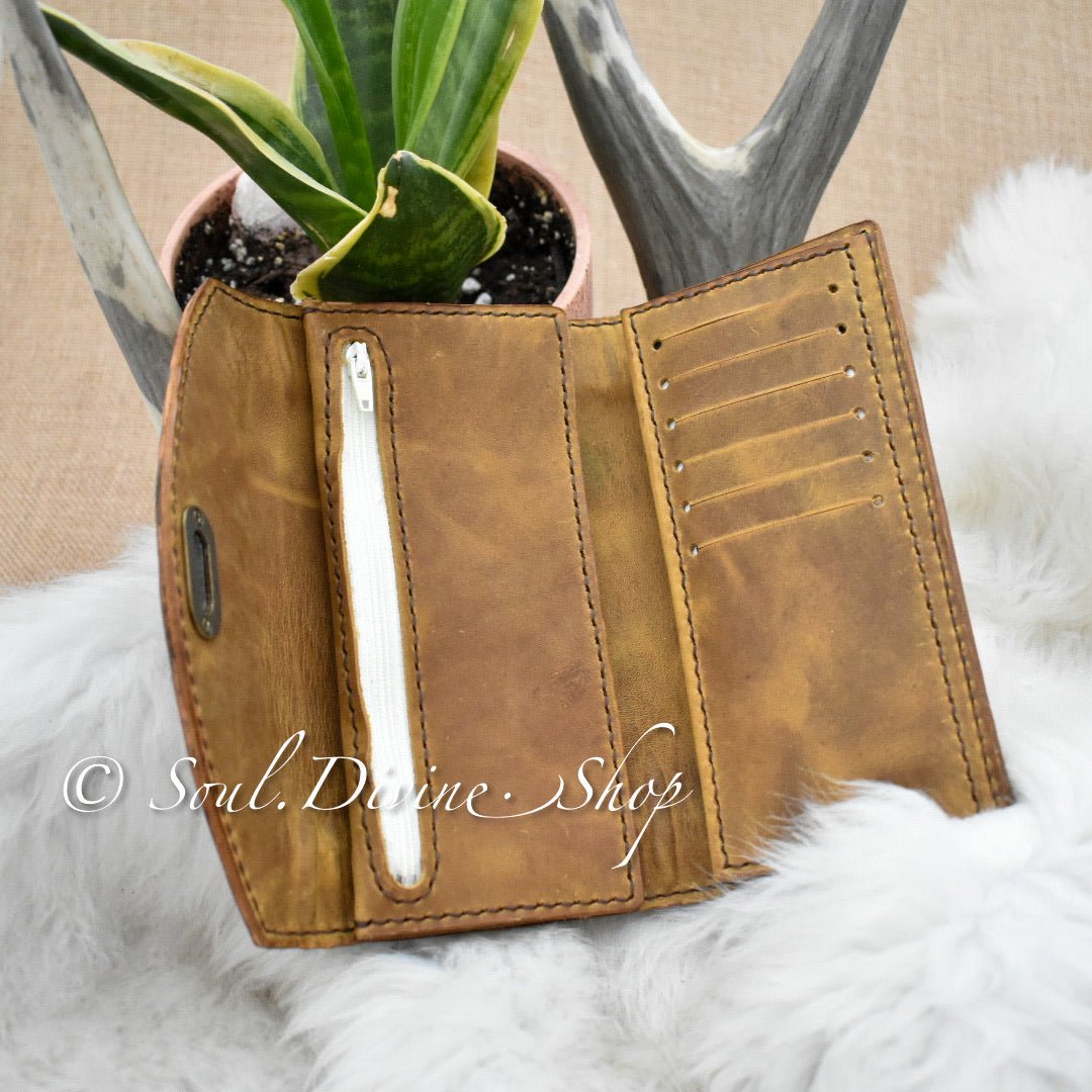 Hand Tooled Leather Clutch Wallet - Soul Divine