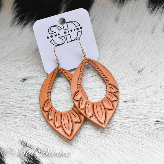 Hand Tooled Leather Earrings - Prairie Buffalo