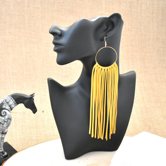 Leather Fringe Earrings - Mustard Yellow - Prairie Buffalo