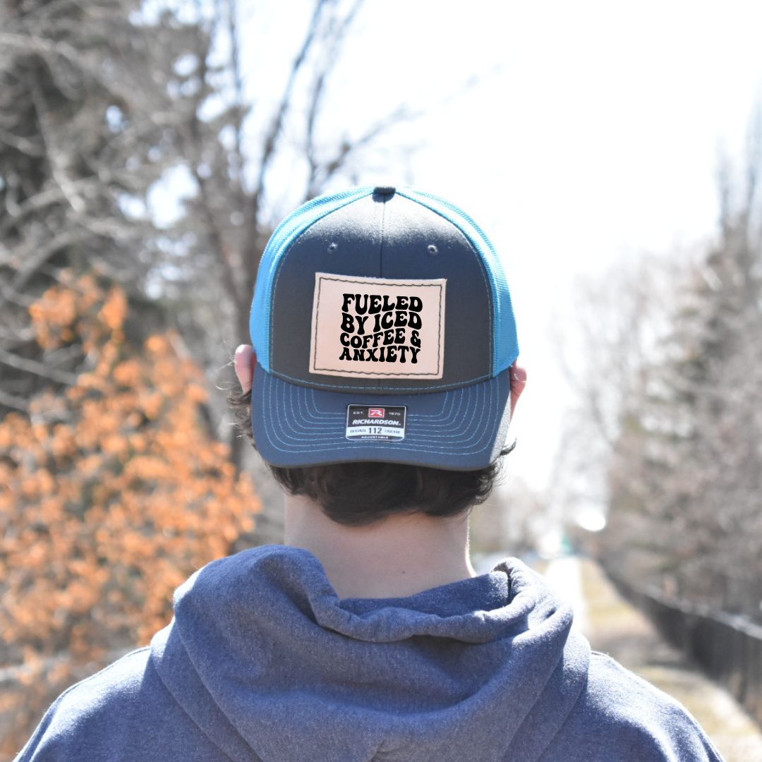 Leather Hat Patches - Fueled by Iced Coffee & Anxiety  - Prairie Buffalo