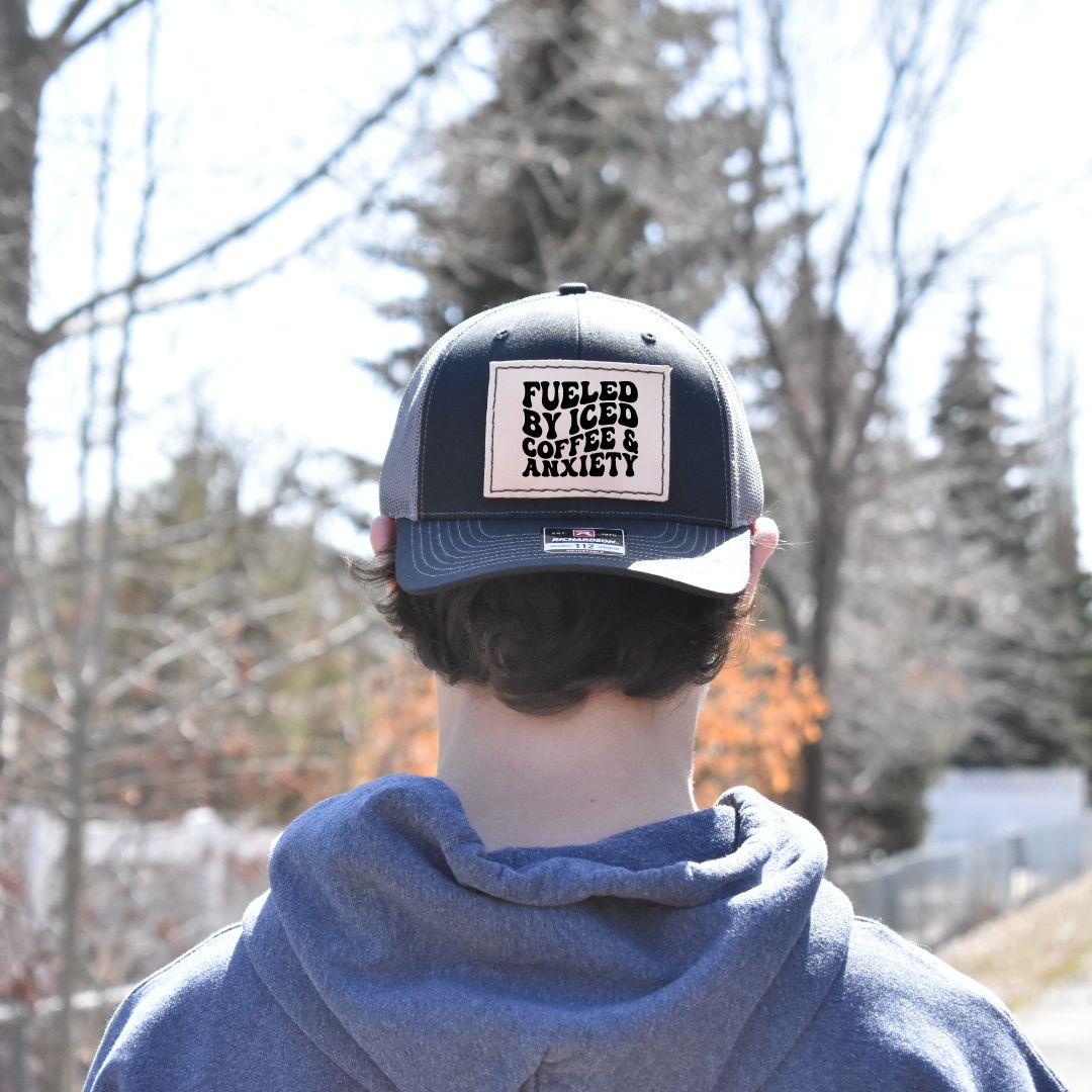 Leather Hat Patches - Fueled by Iced Coffee & Anxiety - Prairie Buffalo