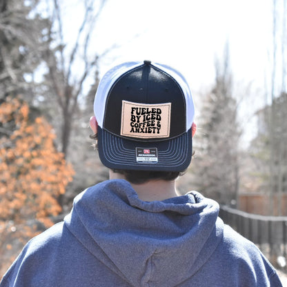 Leather Hat Patches - Fueled by Iced Coffee & Anxiety - Prairie Buffalo