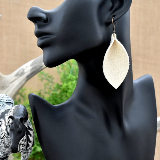 Leather Leaf Earrings Cream - Prairie Buffalo