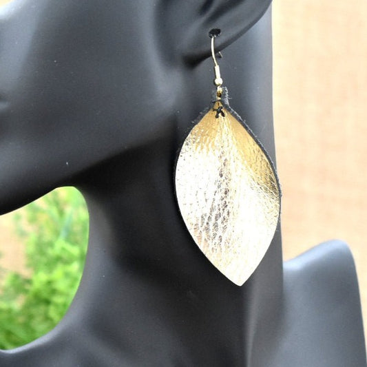 Leather Leaf Earrings Gold - Prairie Buffalo