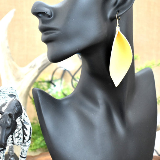 Leather Leaf Earrings Pastel Yellow - Prairie Buffalo
