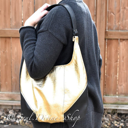 Leather Purse - Black & Gold - Soul Divine