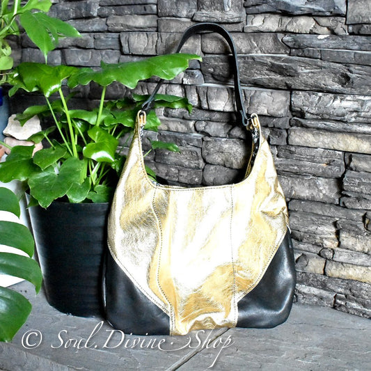 Leather Purse - Black & Gold - Soul Divine